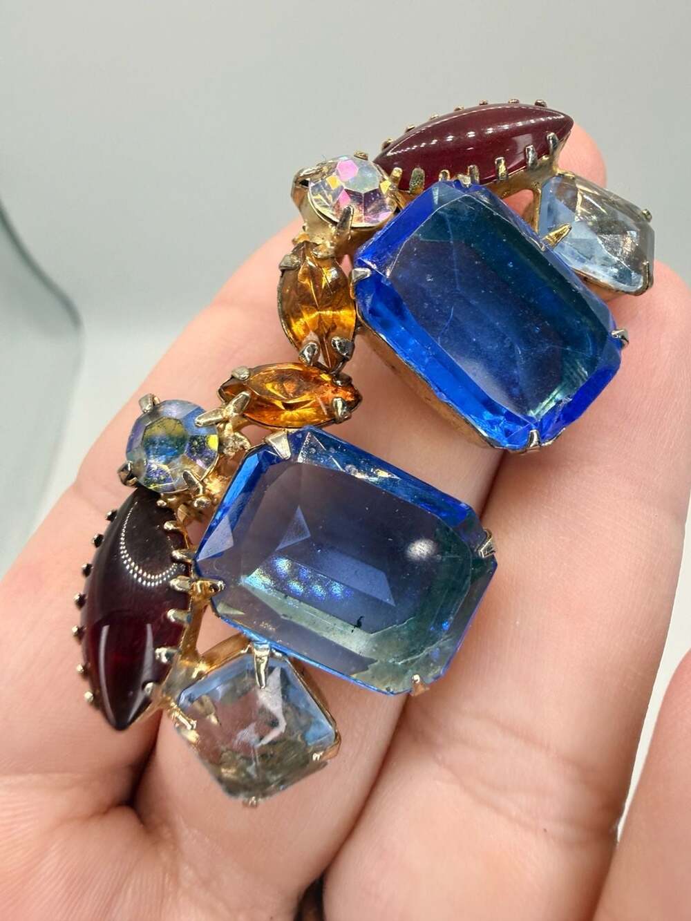 Vintage Multi Color Rhinestone Clip-On Earrings